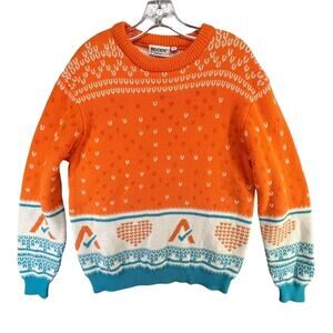 Roody Sweater Mens M Orange Heart Knit Pullover Ugly Christmas Ski Lodge